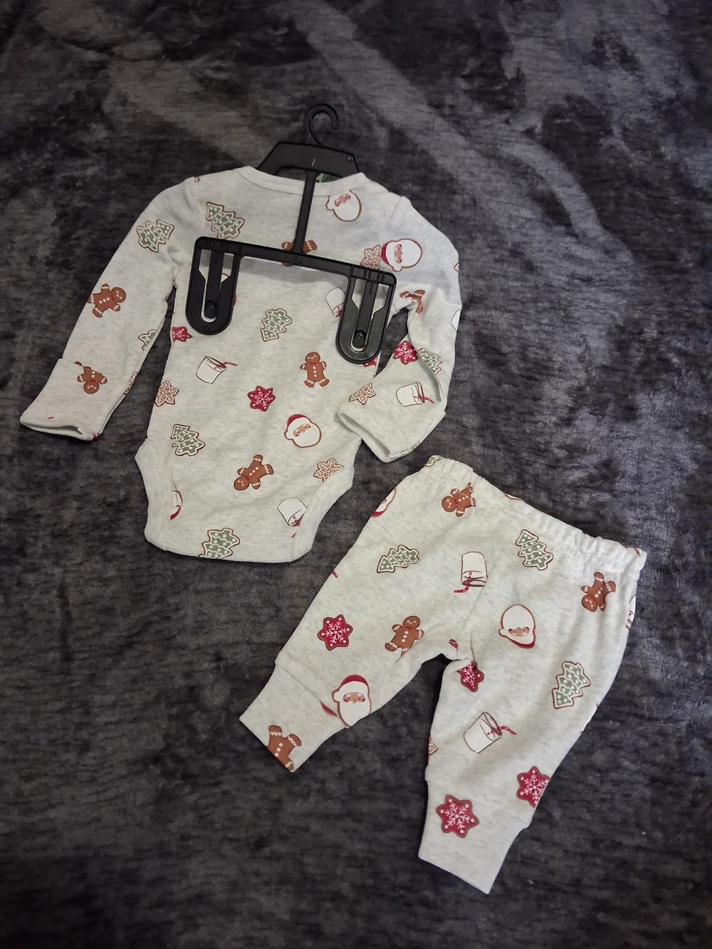 NWT Carters Christmas Outfit/Pajamas Grey Santa Claus Size NB